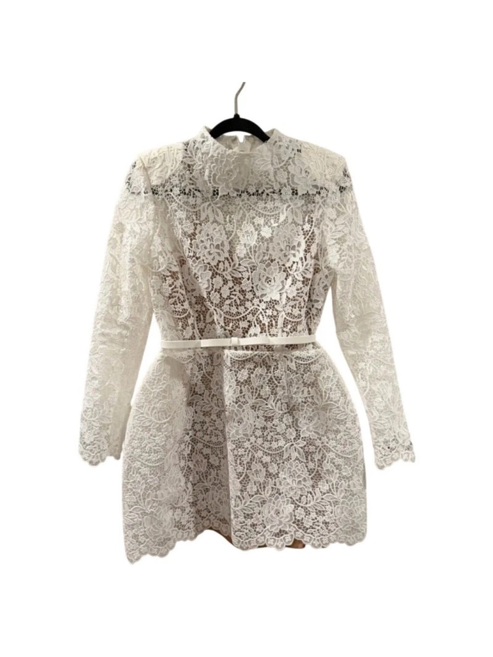 NADINE MERABI Sophie White Floral Lace Mini Dress